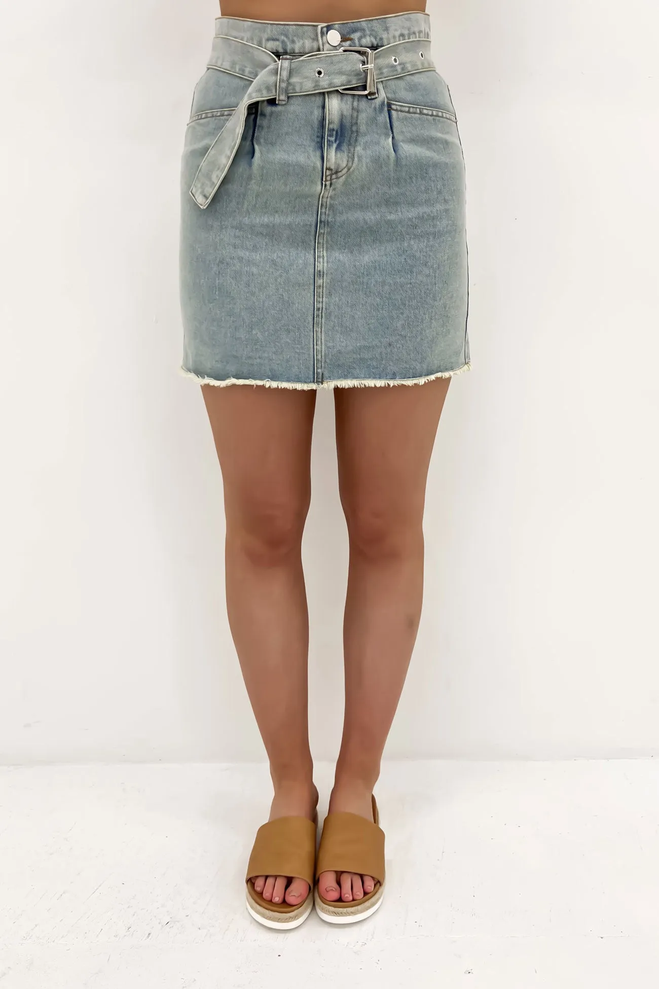 Dash Denim Mini Skirt Light Blue Mid Rise