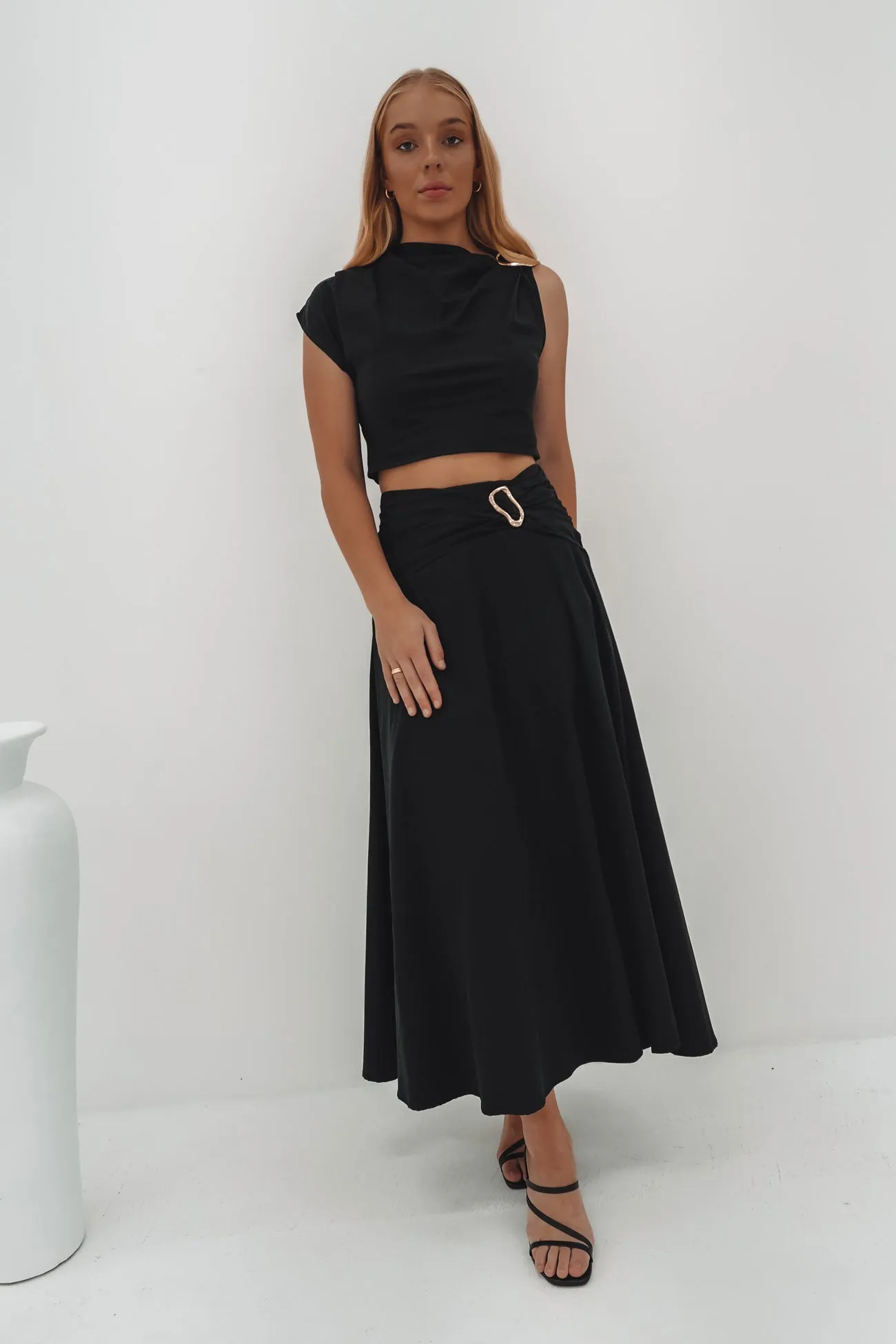 Subtle Shimmer Burke Maxi Skirt Black