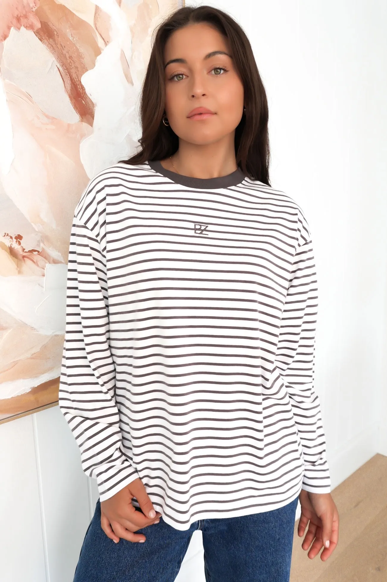 Taylor Stripe Long Sleeve Tee White Charcoal Youthful