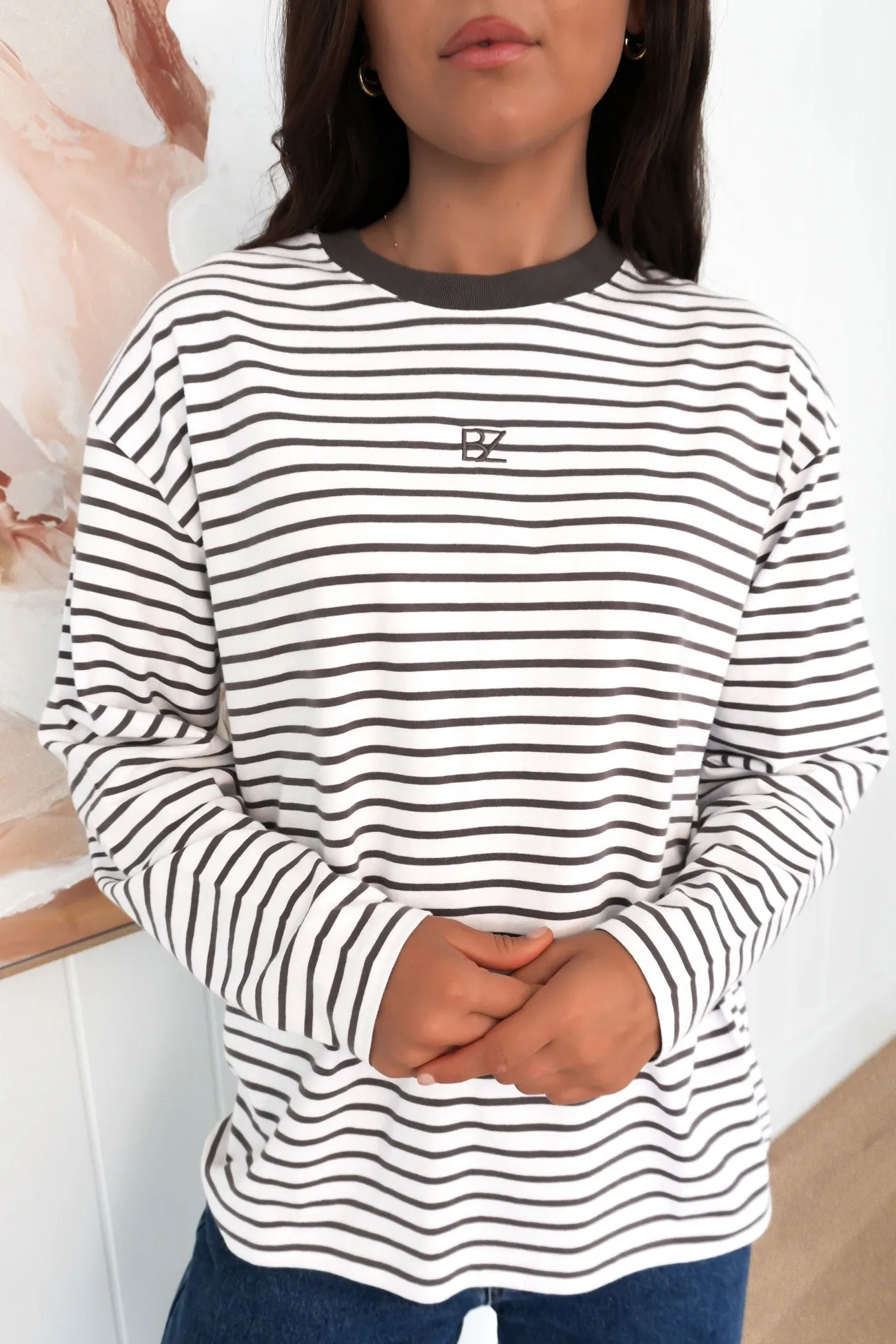 Health related Bus stop Taylor Stripe Long Sleeve Tee White Charcoal