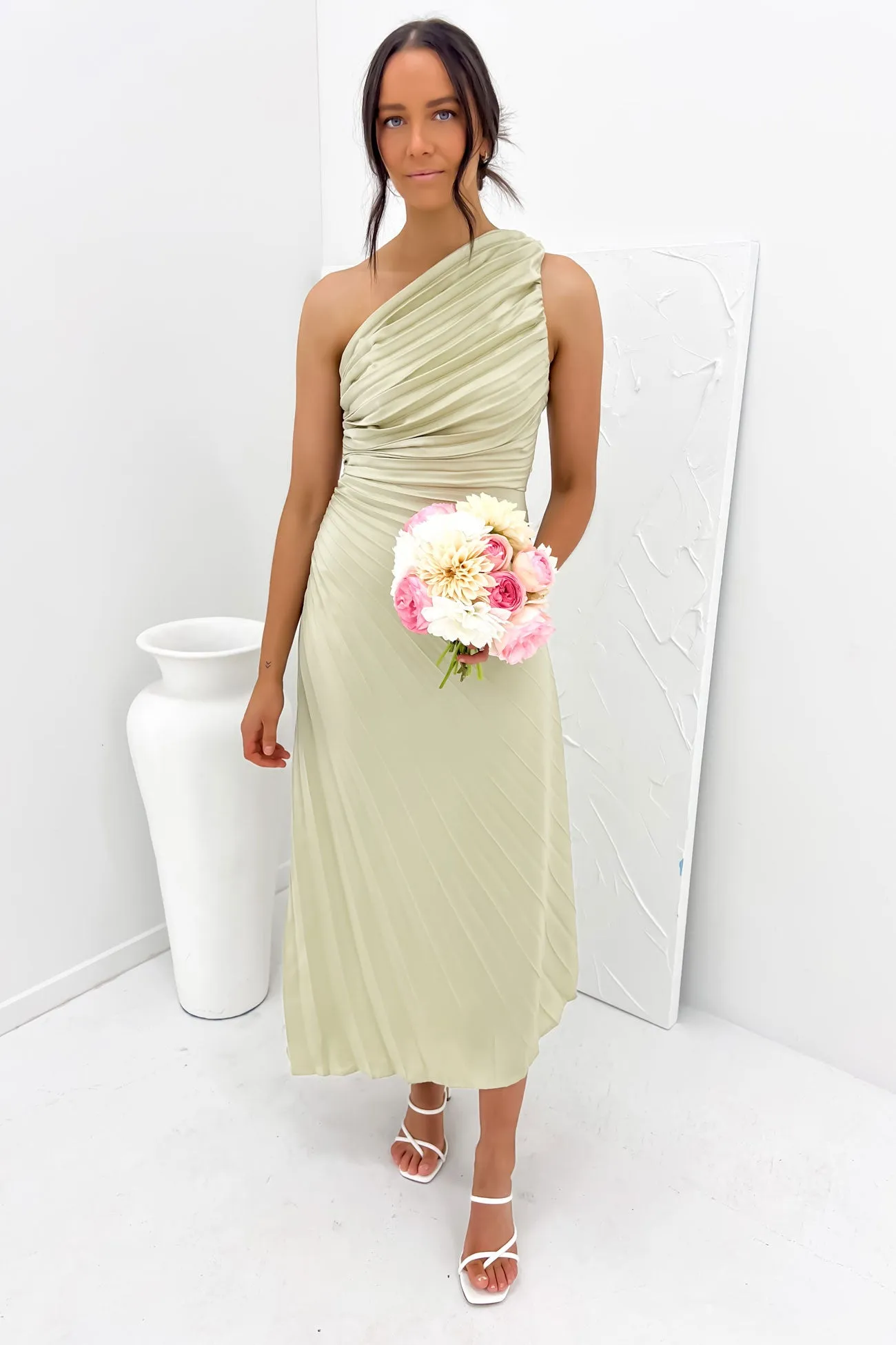 Caralee Midi Dress Sage Shine Soft
