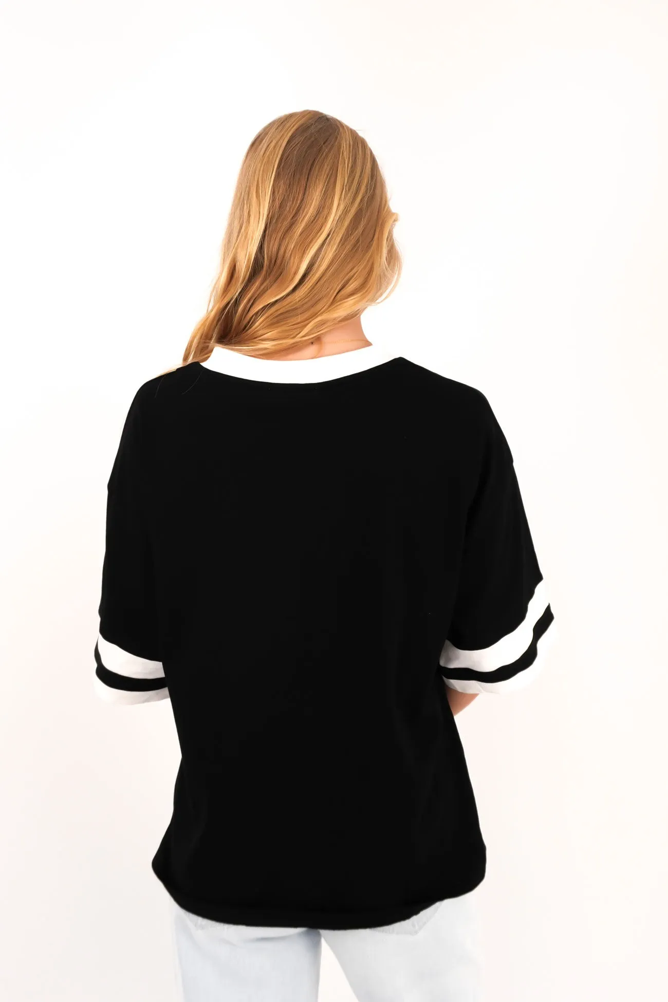Summer Favorite Oeko Tex Certified Della Tee Black White