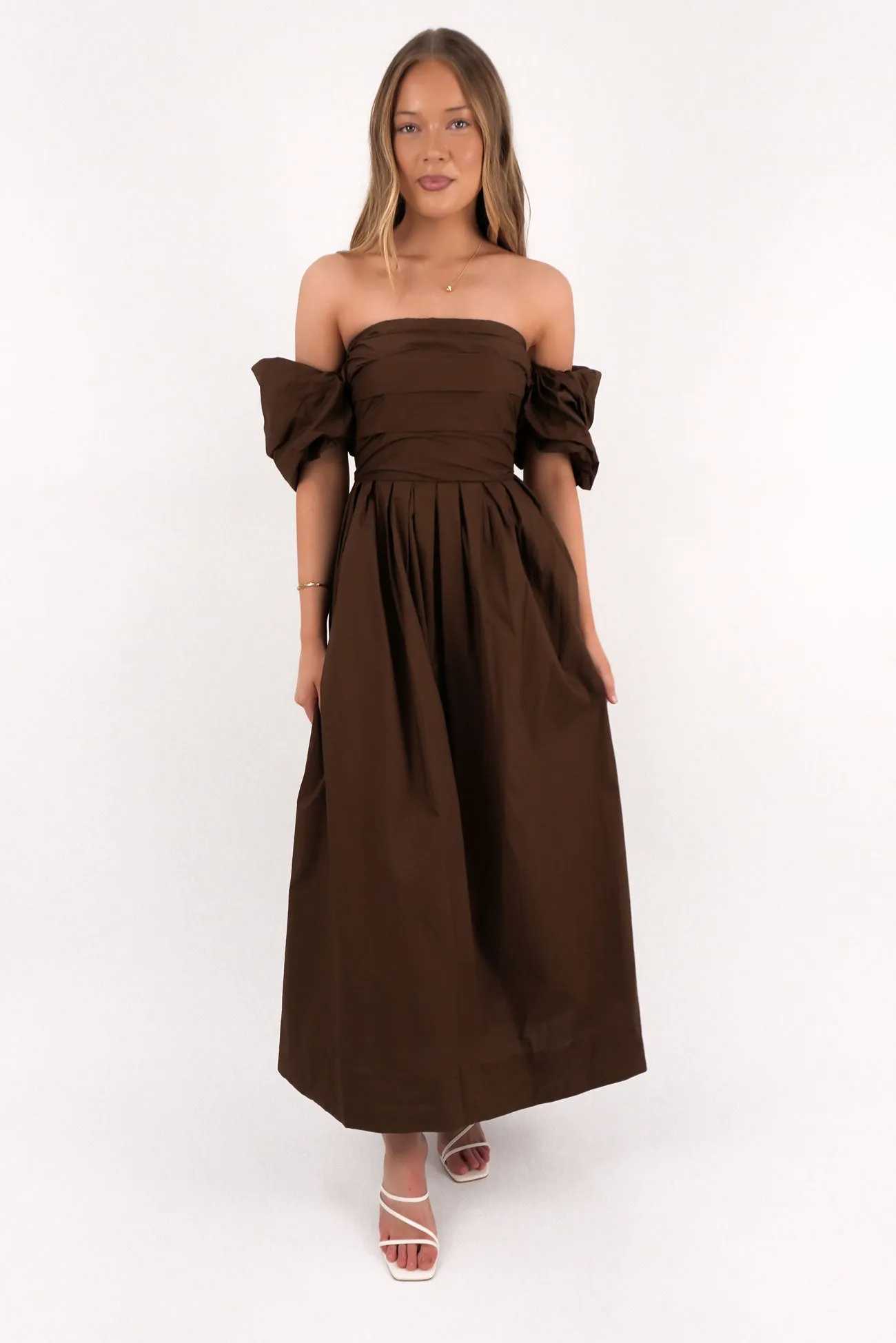 Beaded-Sleeve Dempsey Midi Dress Chocolate