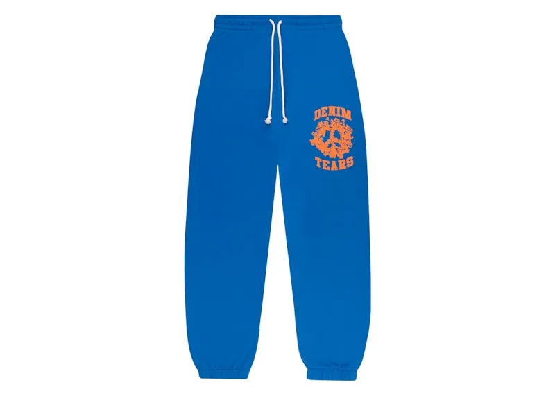 Denim Tears Denim University Sweatpants Royal Blue snap closure Shape Retention