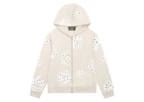 Denim Tears Rhinestone Cotton Wreath Zip Hoodie Oatmeal Foldable Design