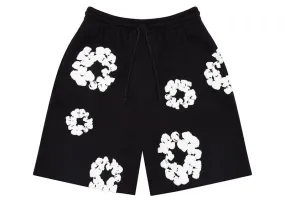 Mixed Media Satin Denim Tears The Cotton Wreath Shorts Black