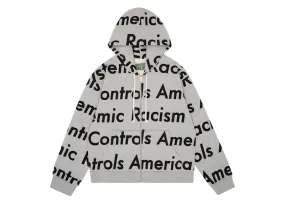 Denim Tears X Arthur Jafa Systemic Racism Controls America Zip Up Hoodie Heather Grey Seamed straight legs