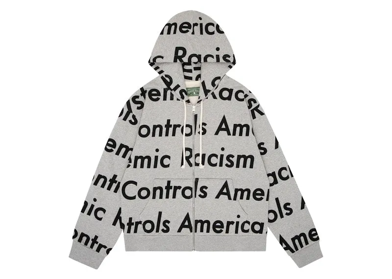 Stain-Resistant Denim Tears X Arthur Jafa Systemic Racism Controls America Zip Up Hoodie Heather Grey
