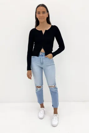 Dilon Ribbed Long Sleeve Top Black Ornament