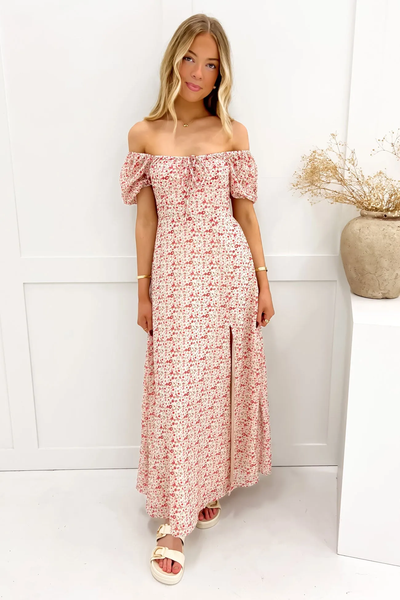 Donna Midi Dress Red Mitsy Fitted Mood