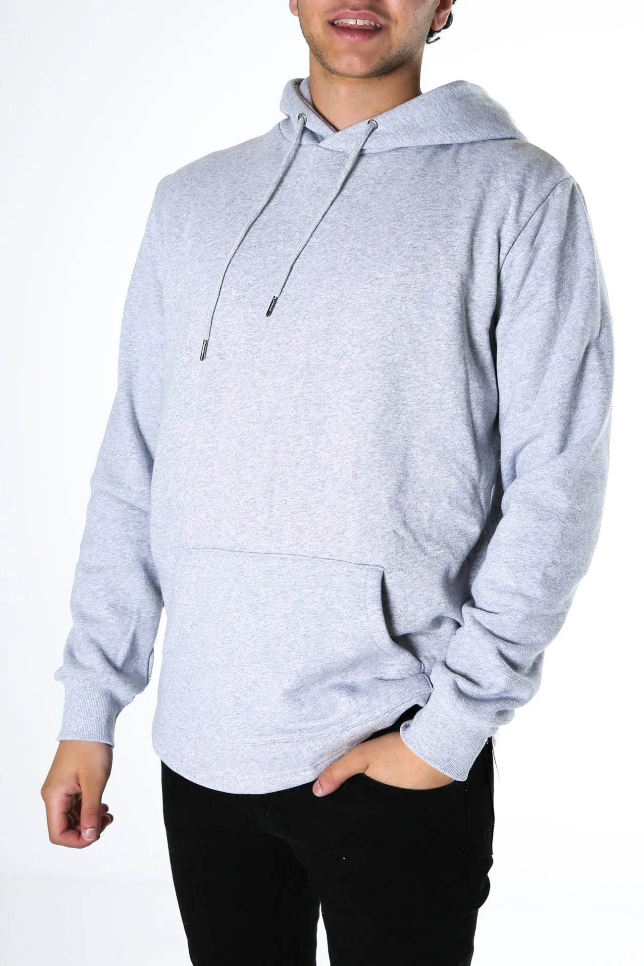 Convertible Collar Design Curved Hem Hoody Grey Marle