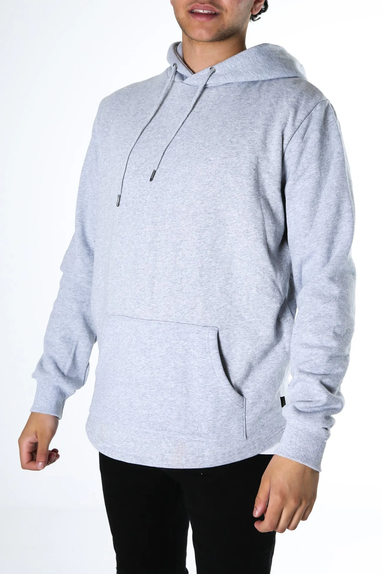 Curved Hem Hoody Grey Marle Green Material