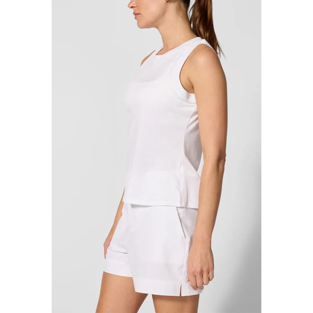 Double-stitched MPG Women's Pace Tank - Brilliant White Fine Detailing