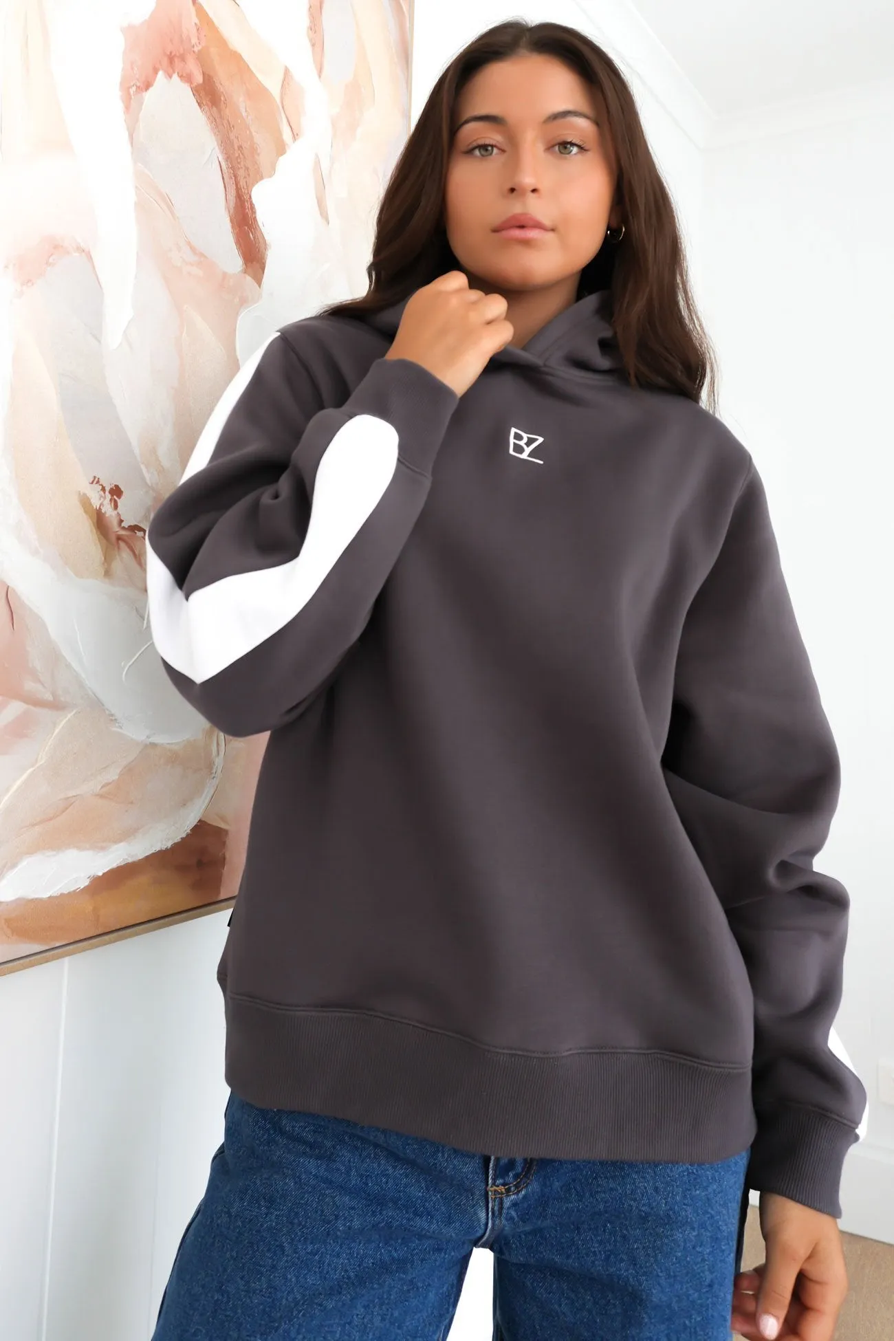 Softshell Technology Casual Street Style Journey Stripe Hoody Charcoal
