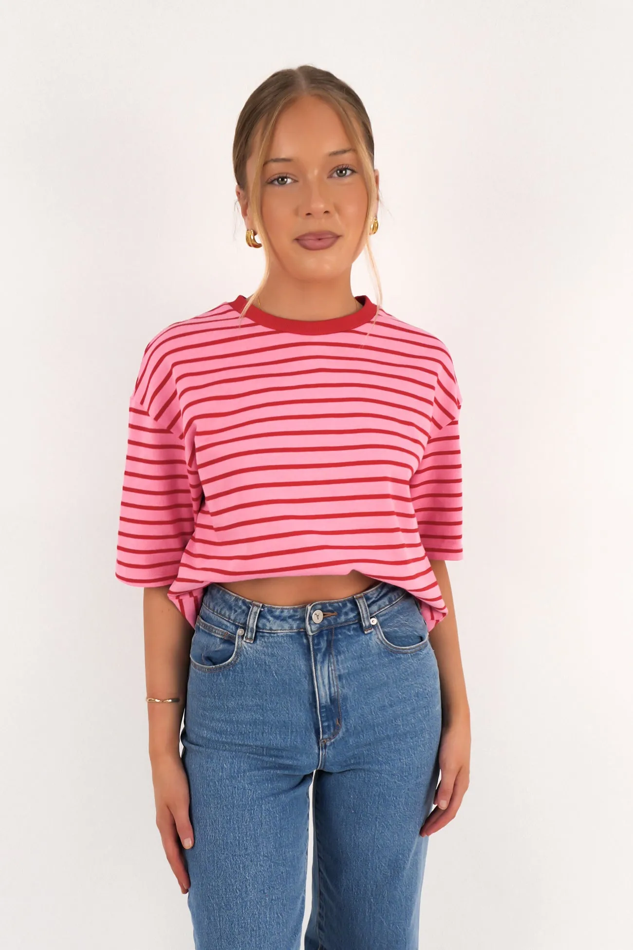 Zora Tee Pink Stripe Retro casual and comfortable