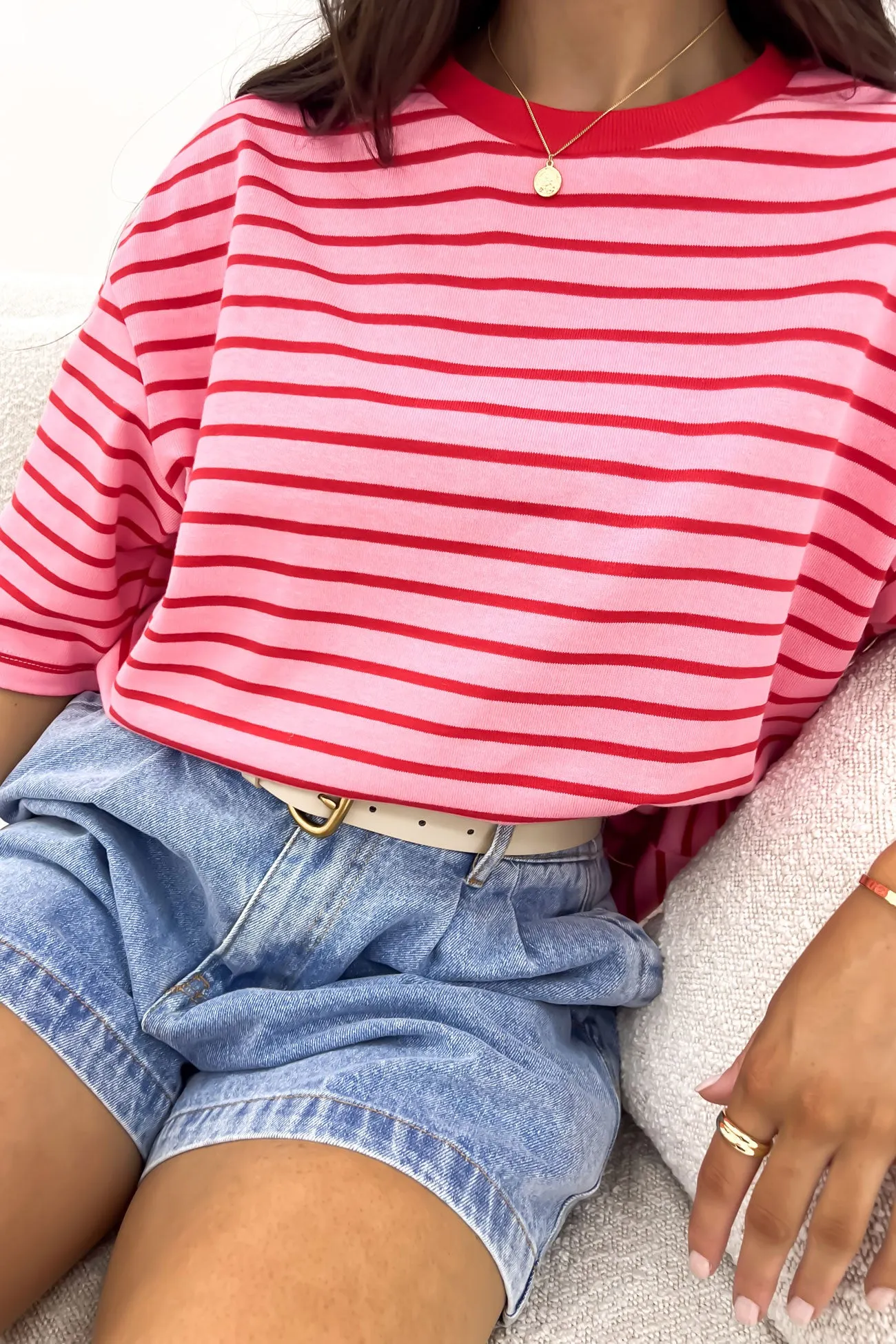 SoftenedNeckline Zora Tee Pink Stripe