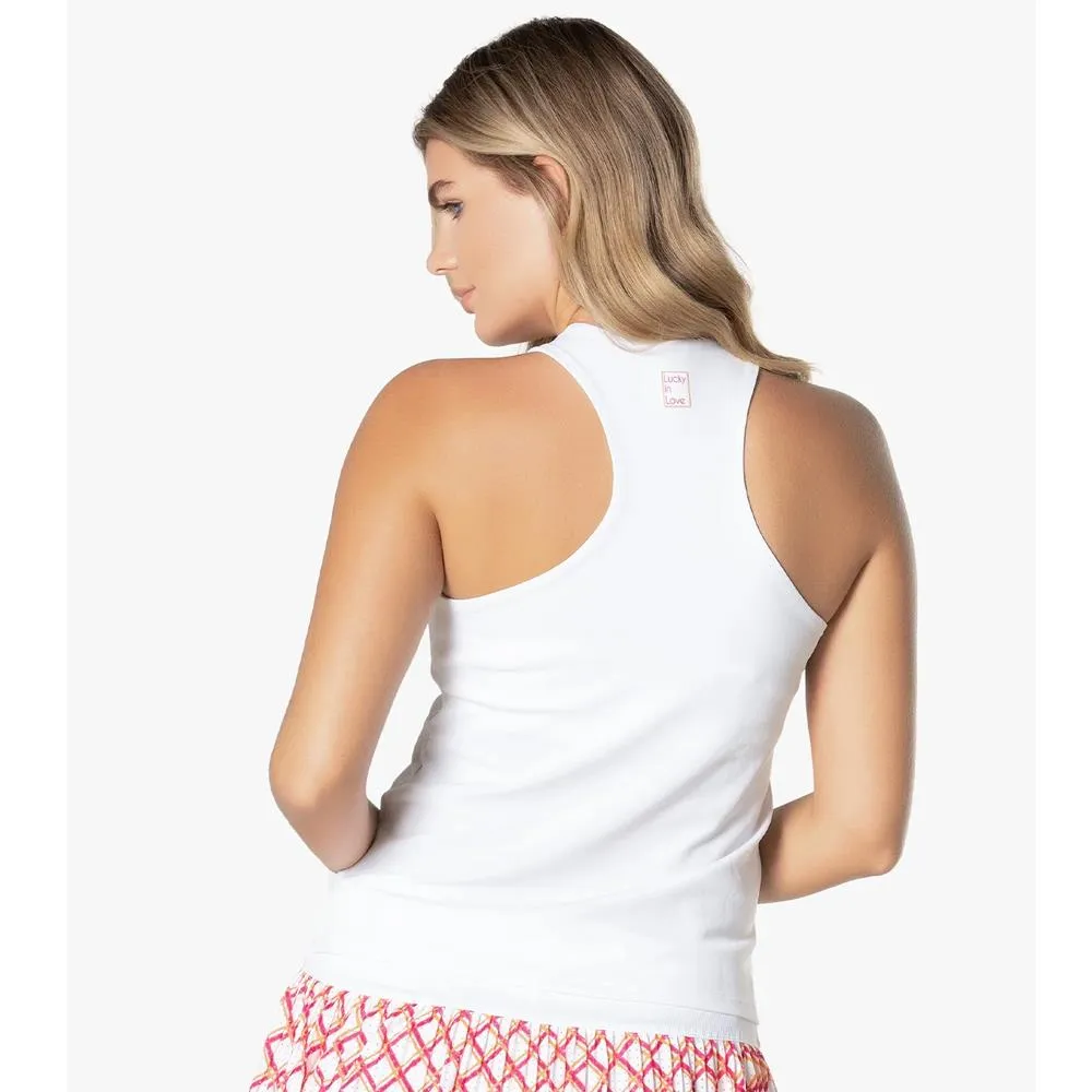 Durable Fabric Lucky in Love Women's Shockin' Classics Stripes Tank - White Comfortable Collar