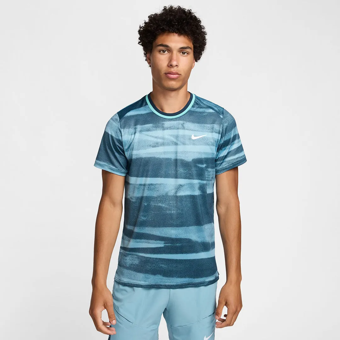 Dyeing Nike Men's Advantage Print Top - Denim Turq/White Anti-microbial Anti Wrinkle