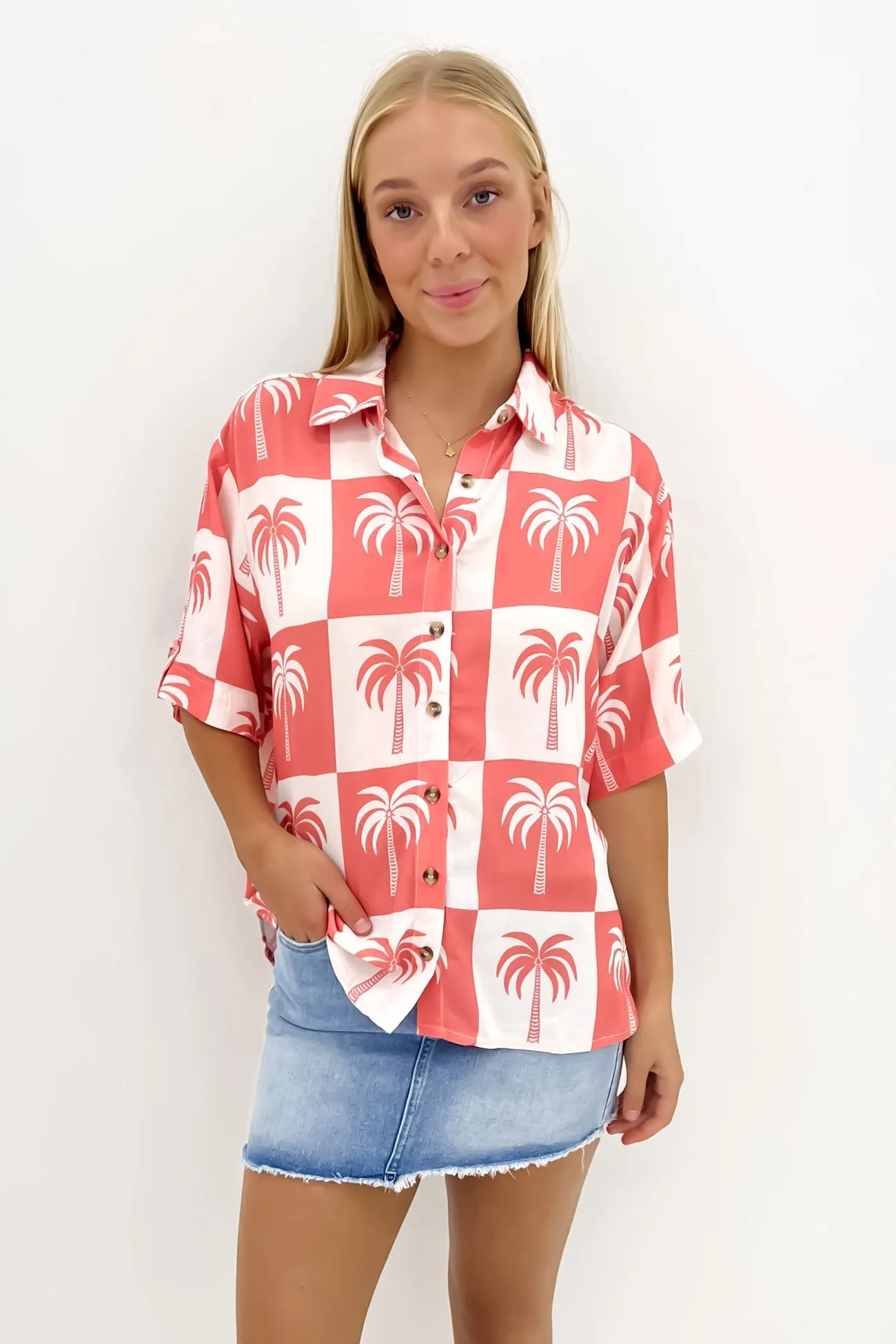 Easy Care Material Workwear Style Easton Shirt Melon Palm