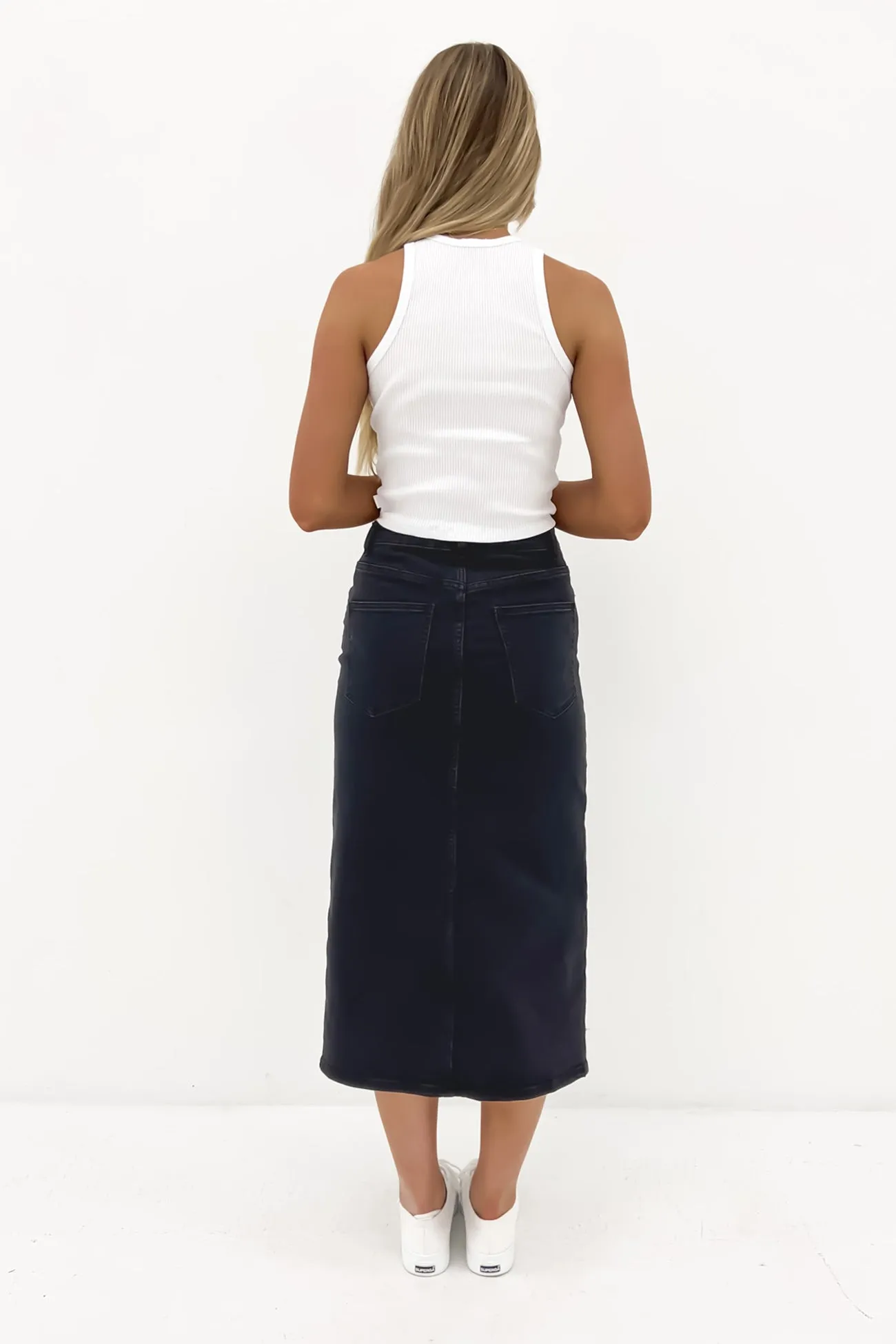 Alivia Denim Midi Skirt Wash Black Mall Brand Look