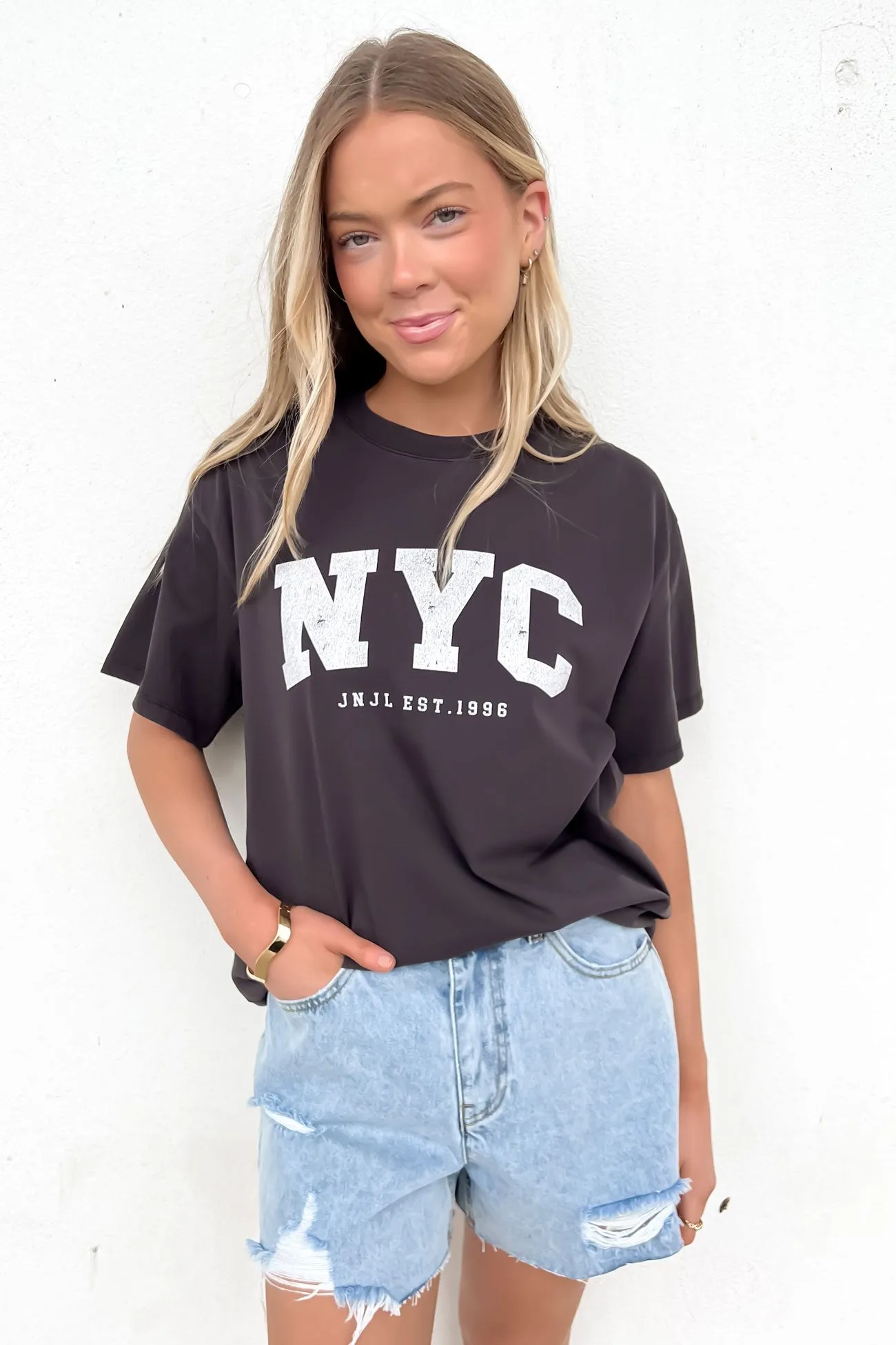 Micro Perforation NYC Tee Washed Black