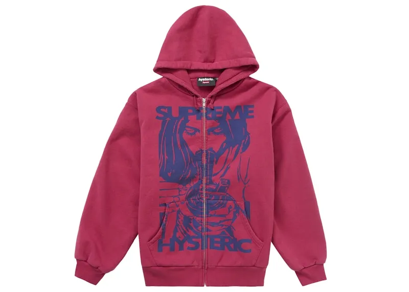 Supreme Hysteric Glamour Thermal Lined Zip Up Hooded Sweatshirt Washed Red Cooling