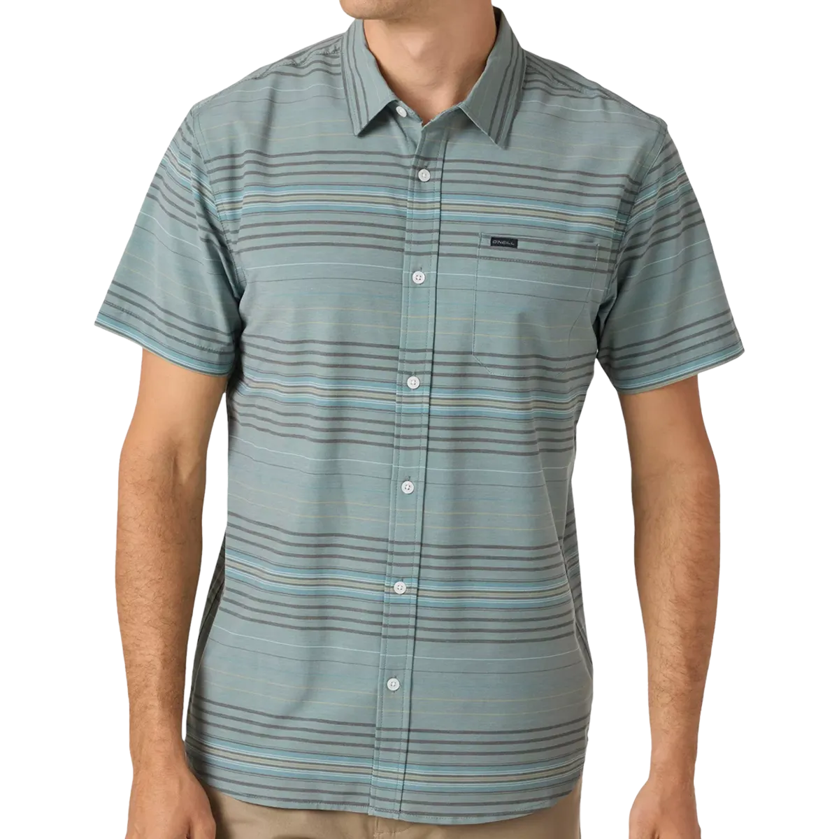 Men's Traverse Stripe Short Sleeve Shirt UVProtection Coating Fade Resistant Treatment