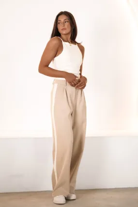 Lucas Stripe Pant Beige ElasticWaistband Versatile Wearable