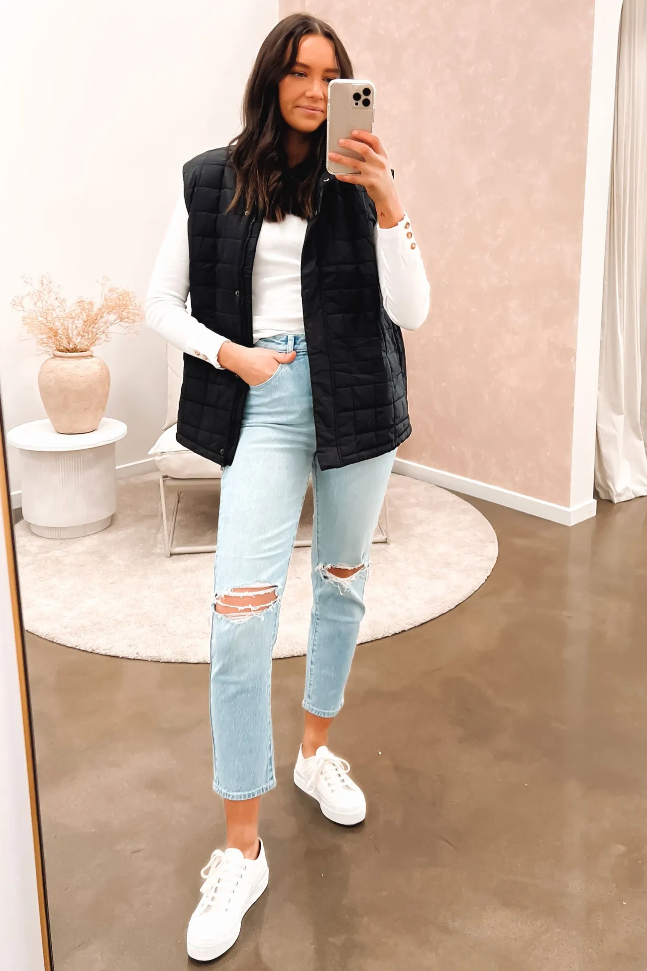 Hollie Puffer Vest Black Aramid Fiber Blend