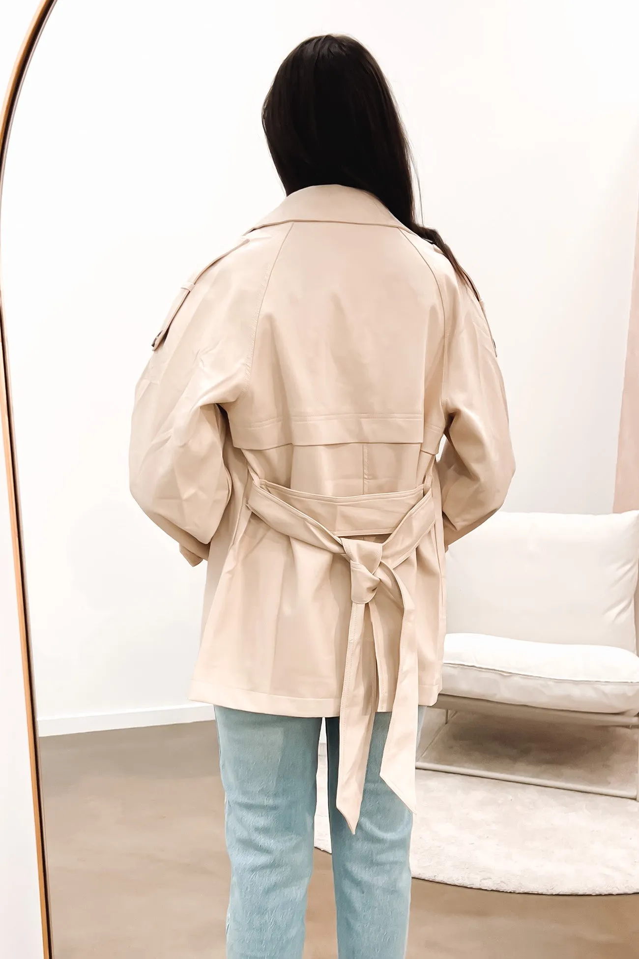 Stylish Comfort Flexible Joint Articulation Edith Pleather Jacket Cream