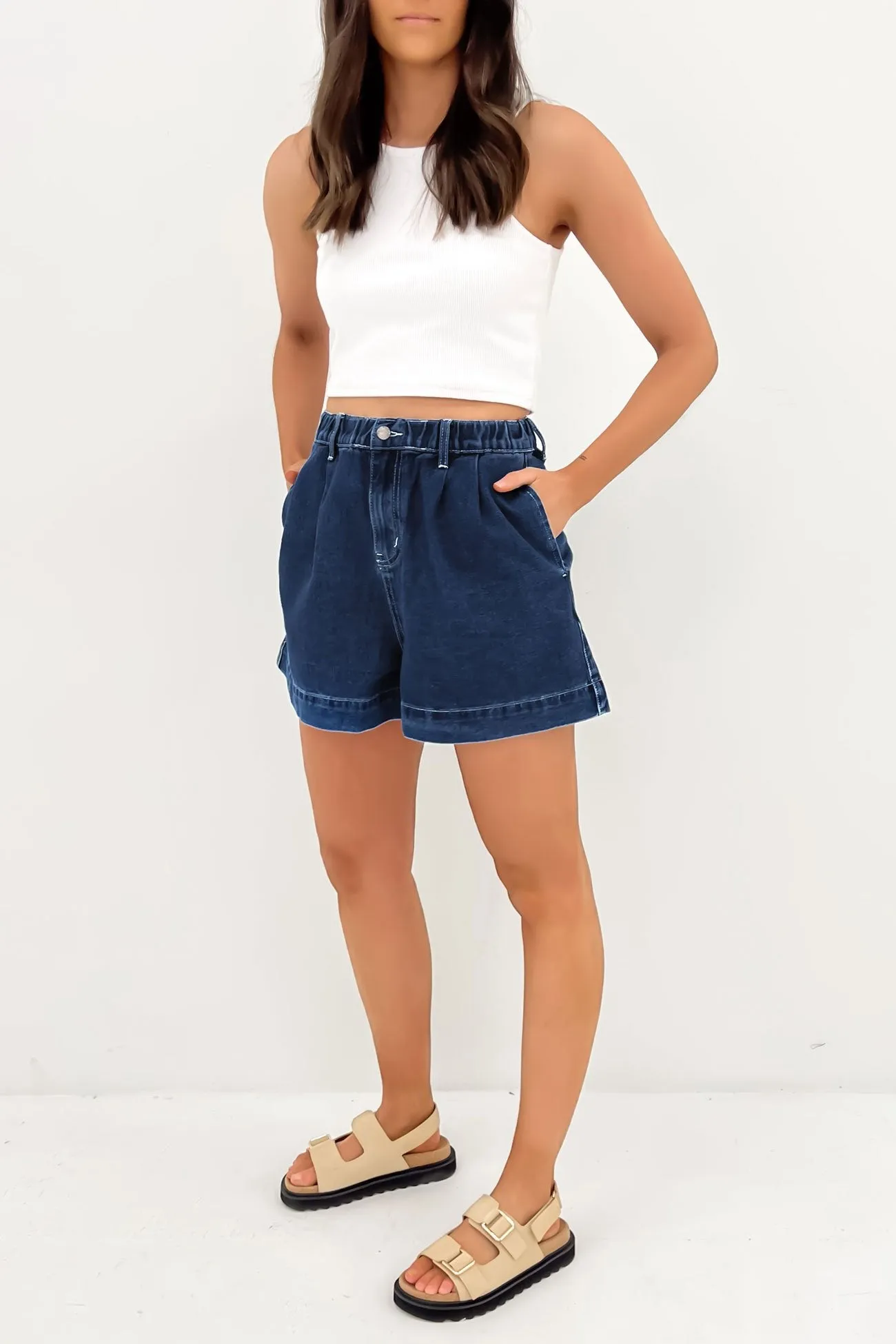 Serina Denim Short Dark Blue Cold Weather Gear Linen blend