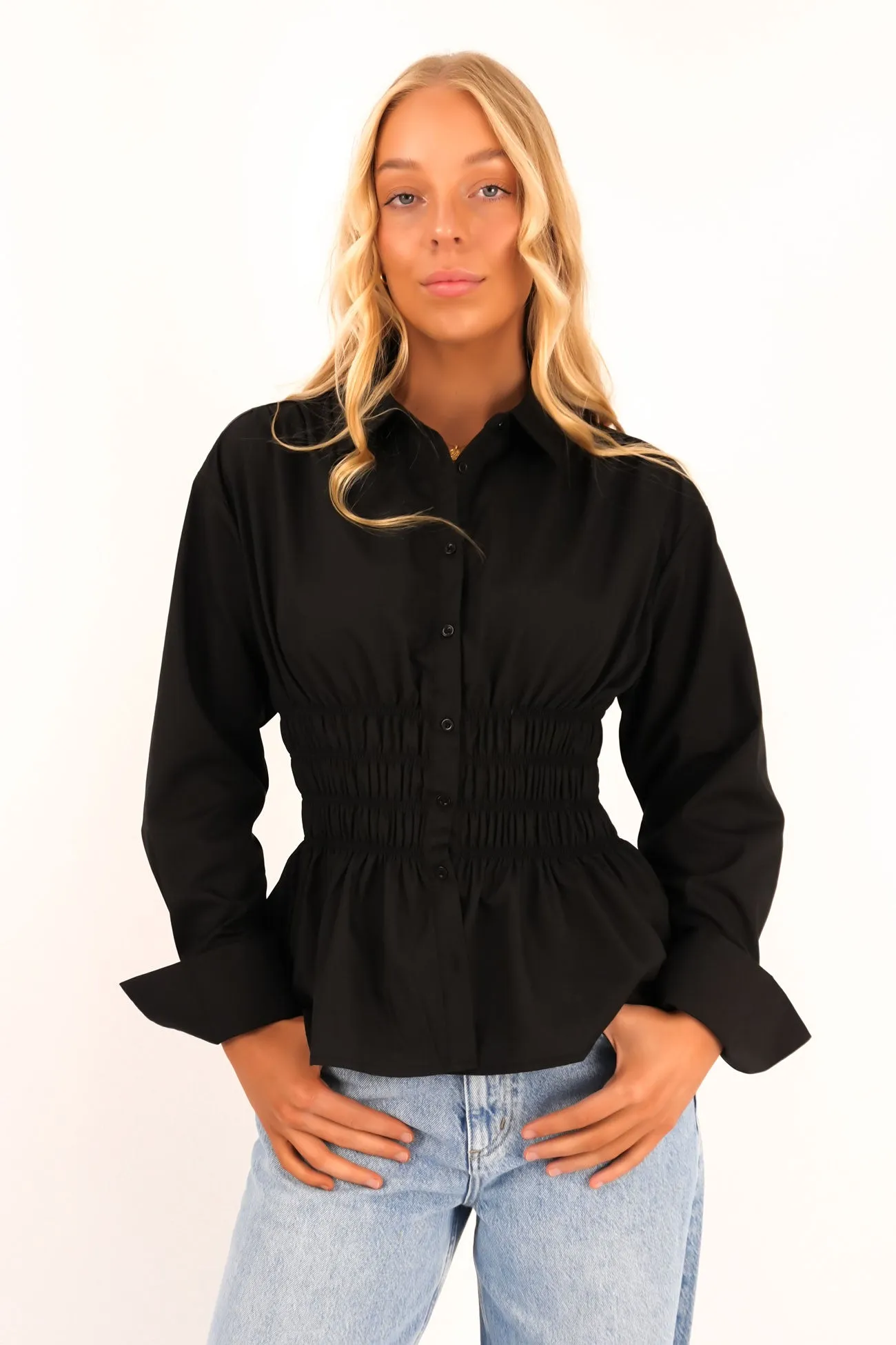 Elain Long Sleeve Shirt Black Unstructured Shoulder