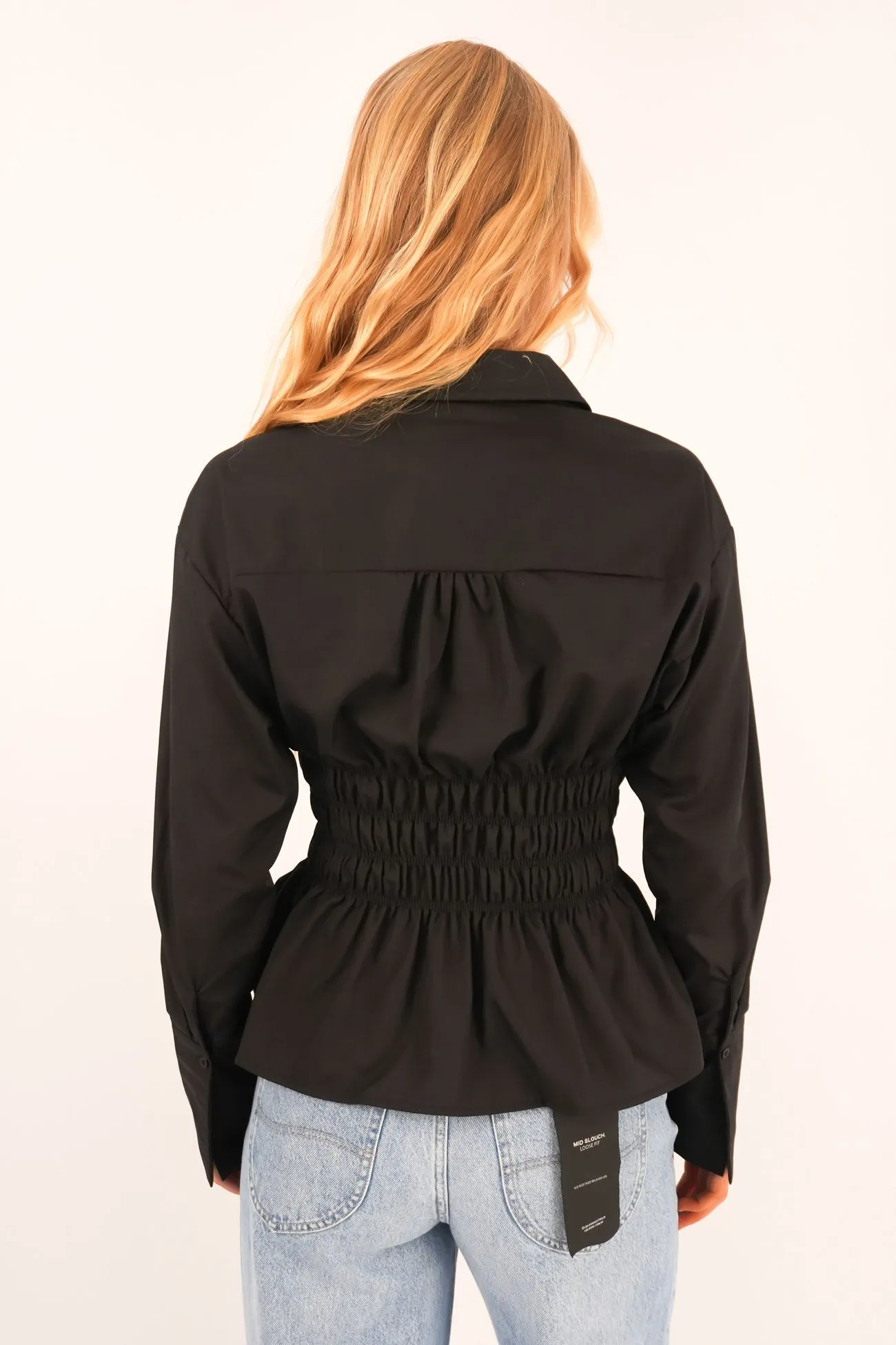 Elain Long Sleeve Shirt Black Polished Placket