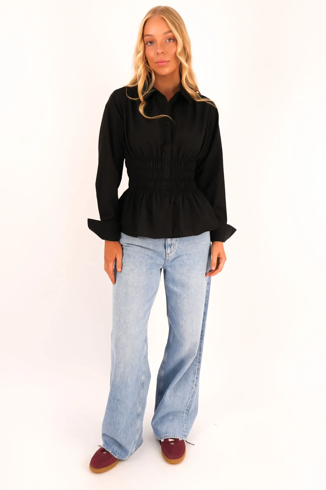 Elain Long Sleeve Shirt Black Yoke Design