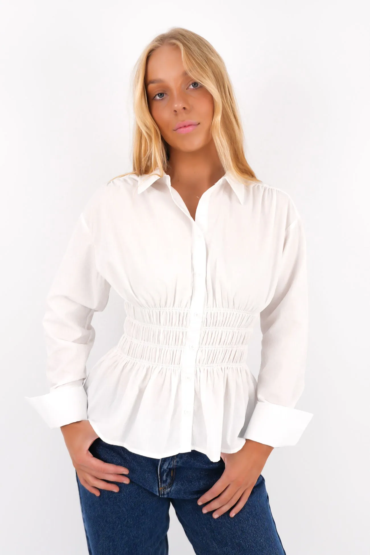 Nautical Look Polished Look Elain Long Sleeve Shirt White