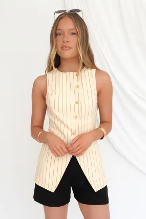 spandex material Maddox Stripe Vest Beige