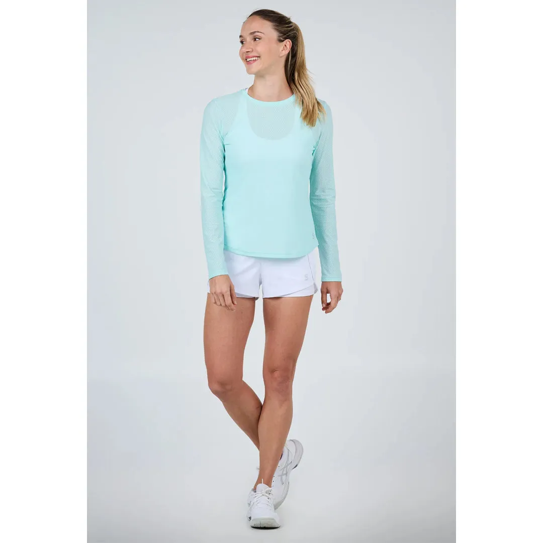 Oversized Sewing elastic waistband Sofibella Women's UV Colours Staples Mesh Long Sleeve - Blue Light