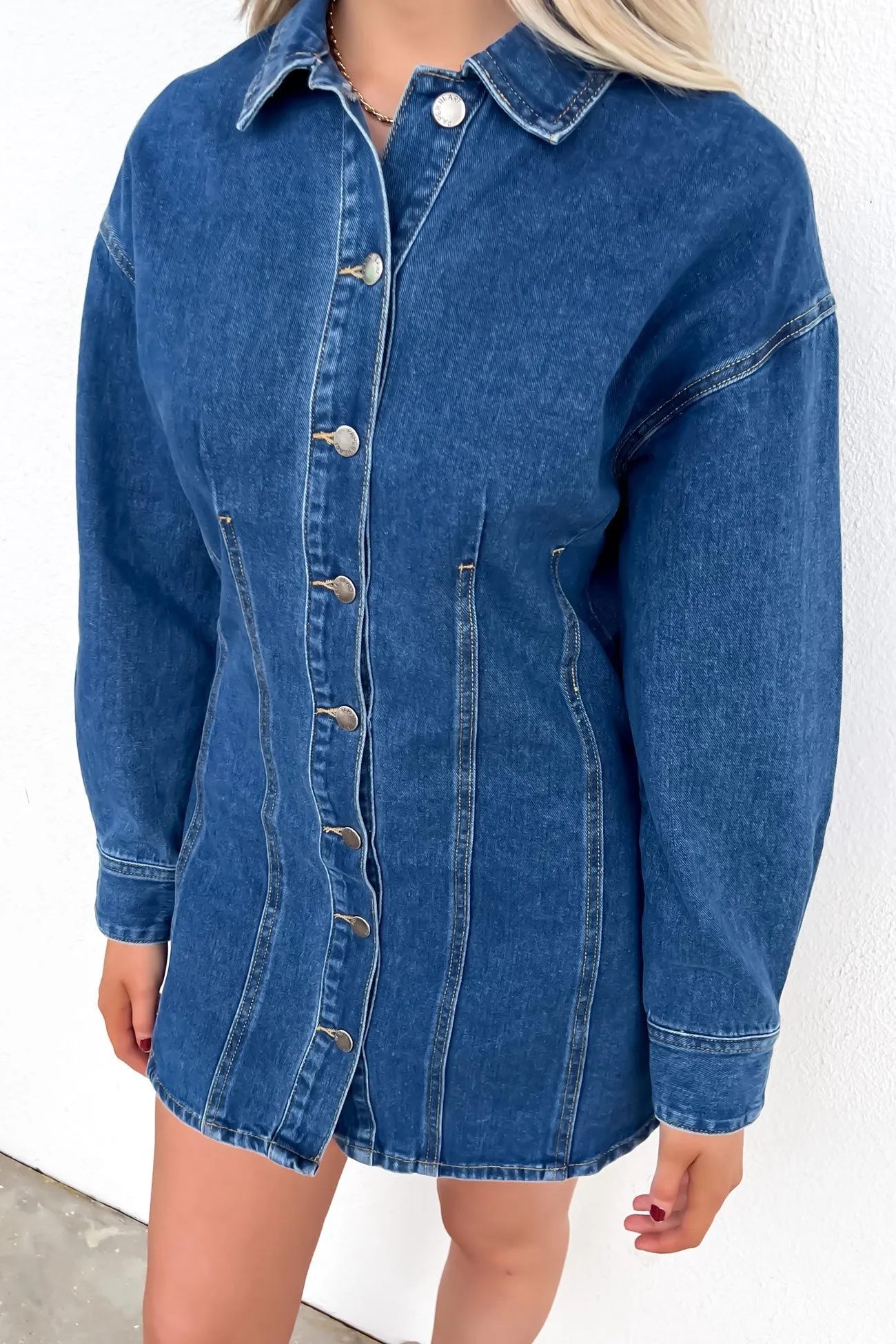 Jacky Denim Mini Dress Indigo Pose Glow