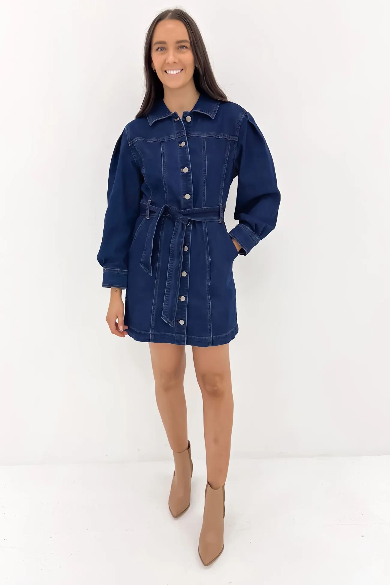 ruffle trim Minimal Fit Jaydence Denim Mini Dress Indigo