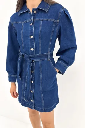 Geometric-pattern Everyday Piece Jaydence Denim Mini Dress Indigo