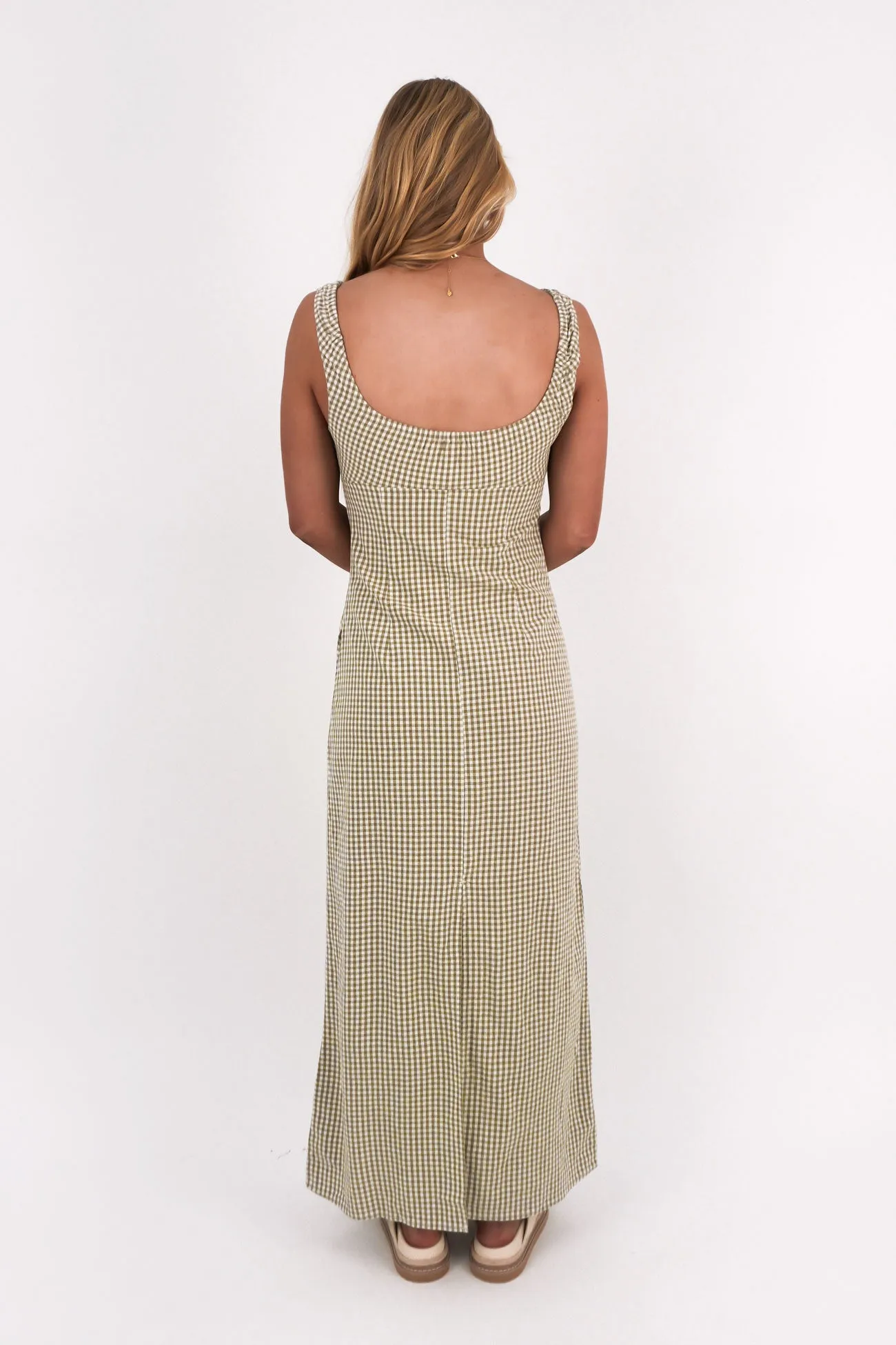 Slim-fit Grace Glow Lola Check Maxi Dress Olive