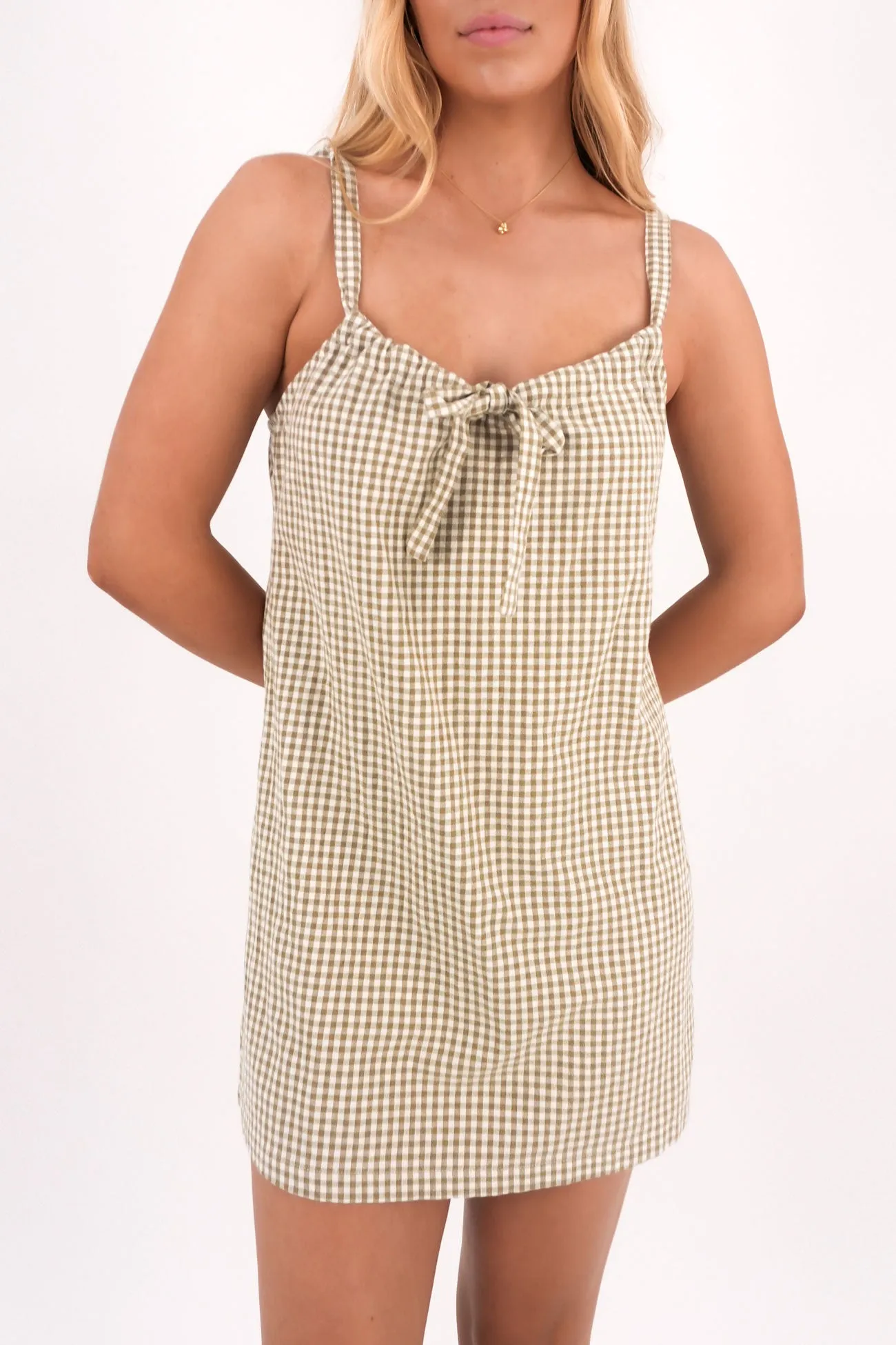 Flowing Layers Lola Check Slip Dress Olive