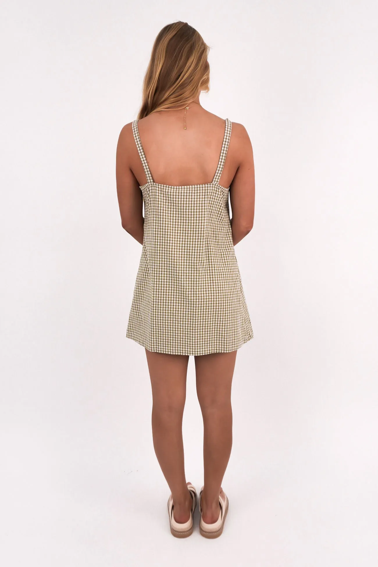 Quick Glam Layered Fabric Lola Check Slip Dress Olive