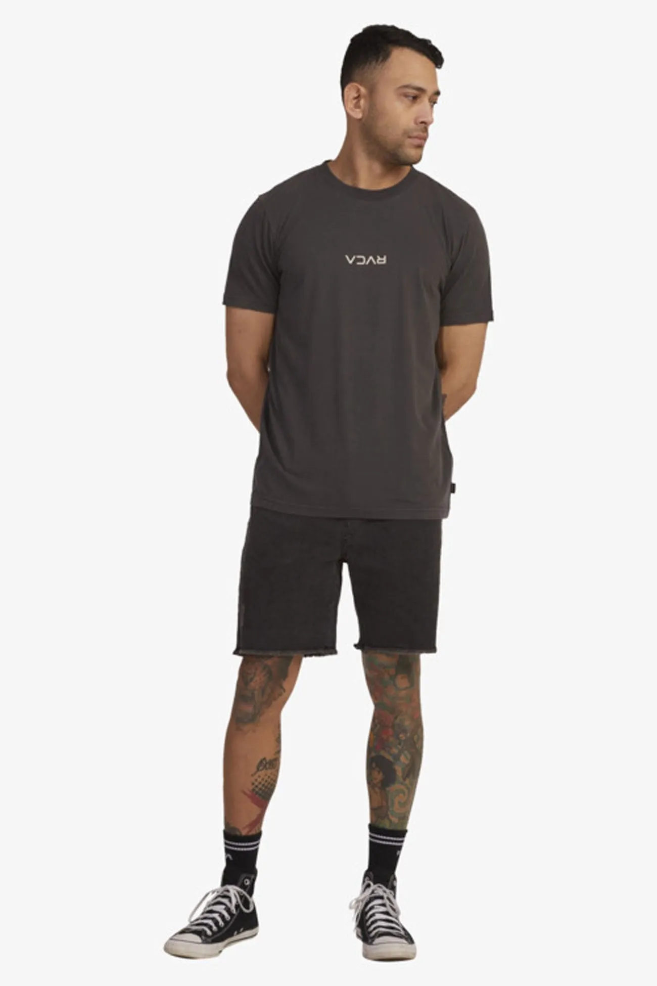 Fashionable Option TaglessDesign RVCA Mini Flipped Short Sleeve Tee Washed Black