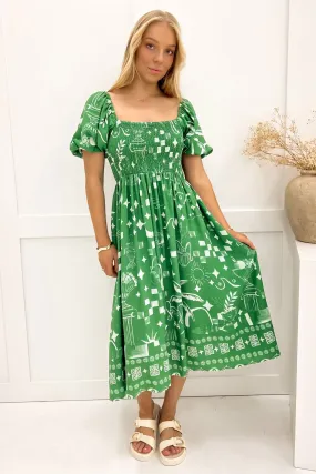Chic boho dress Elina Midi Dress Green Noosa
