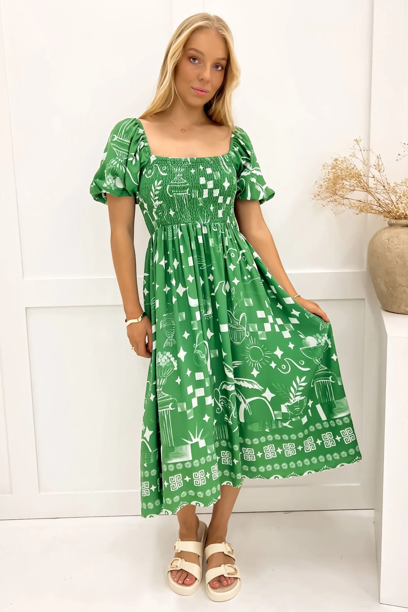 Chic boho dress Elina Midi Dress Green Noosa
