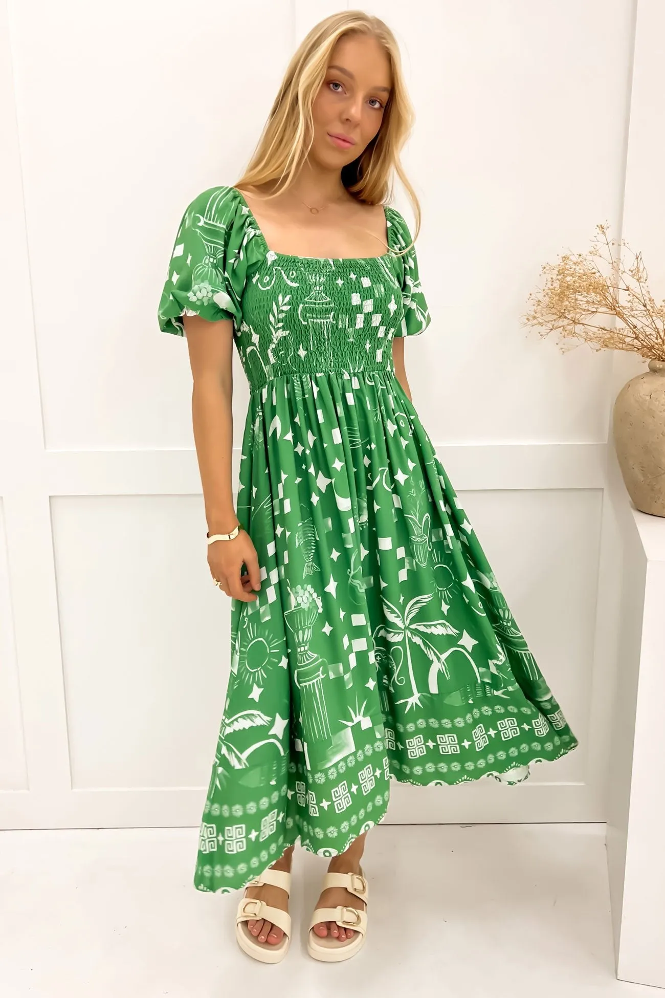 Elina Midi Dress Green Noosa Breathable Layering
