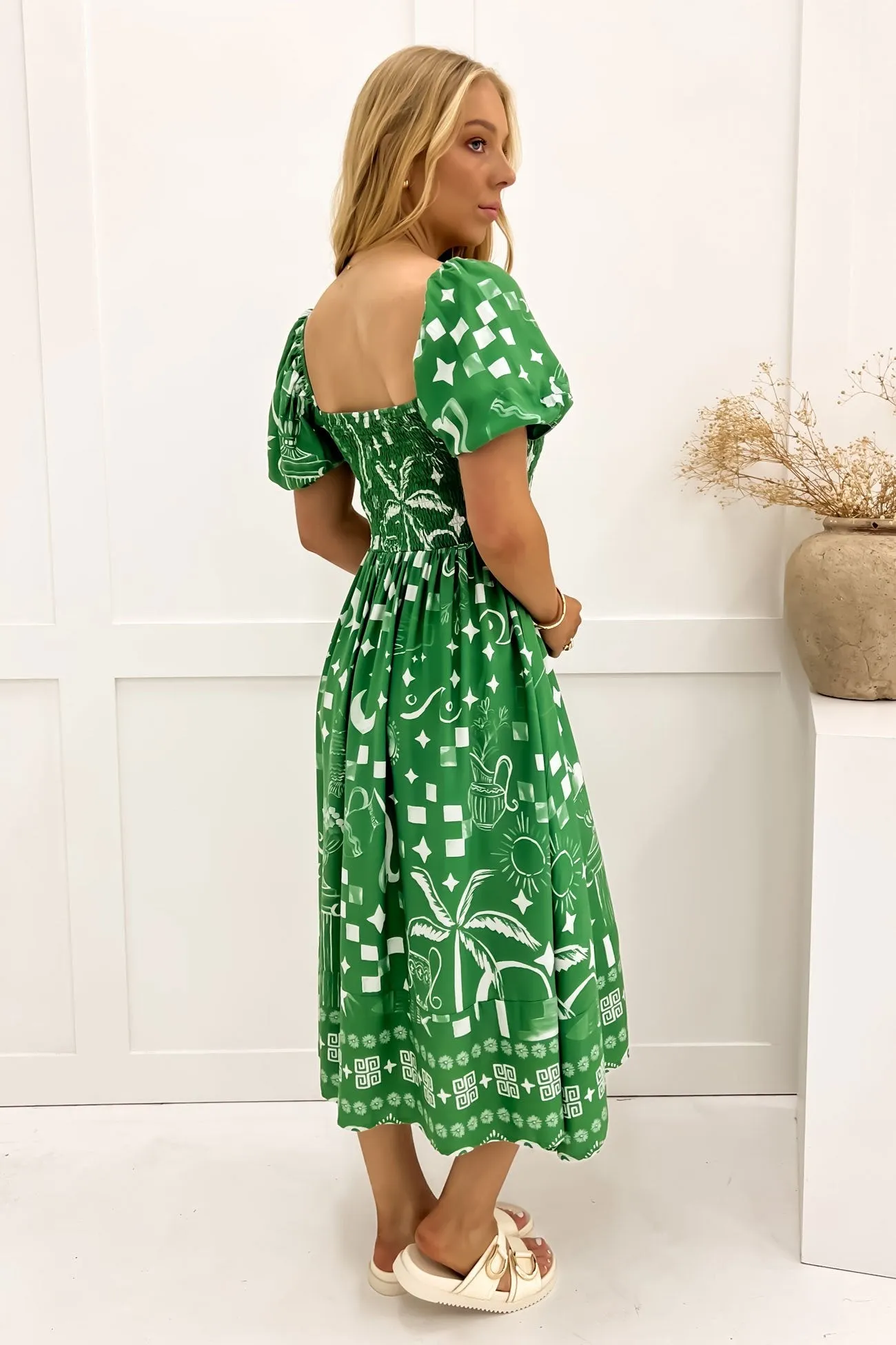 Pure Stitch Natural Flow Elina Midi Dress Green Noosa