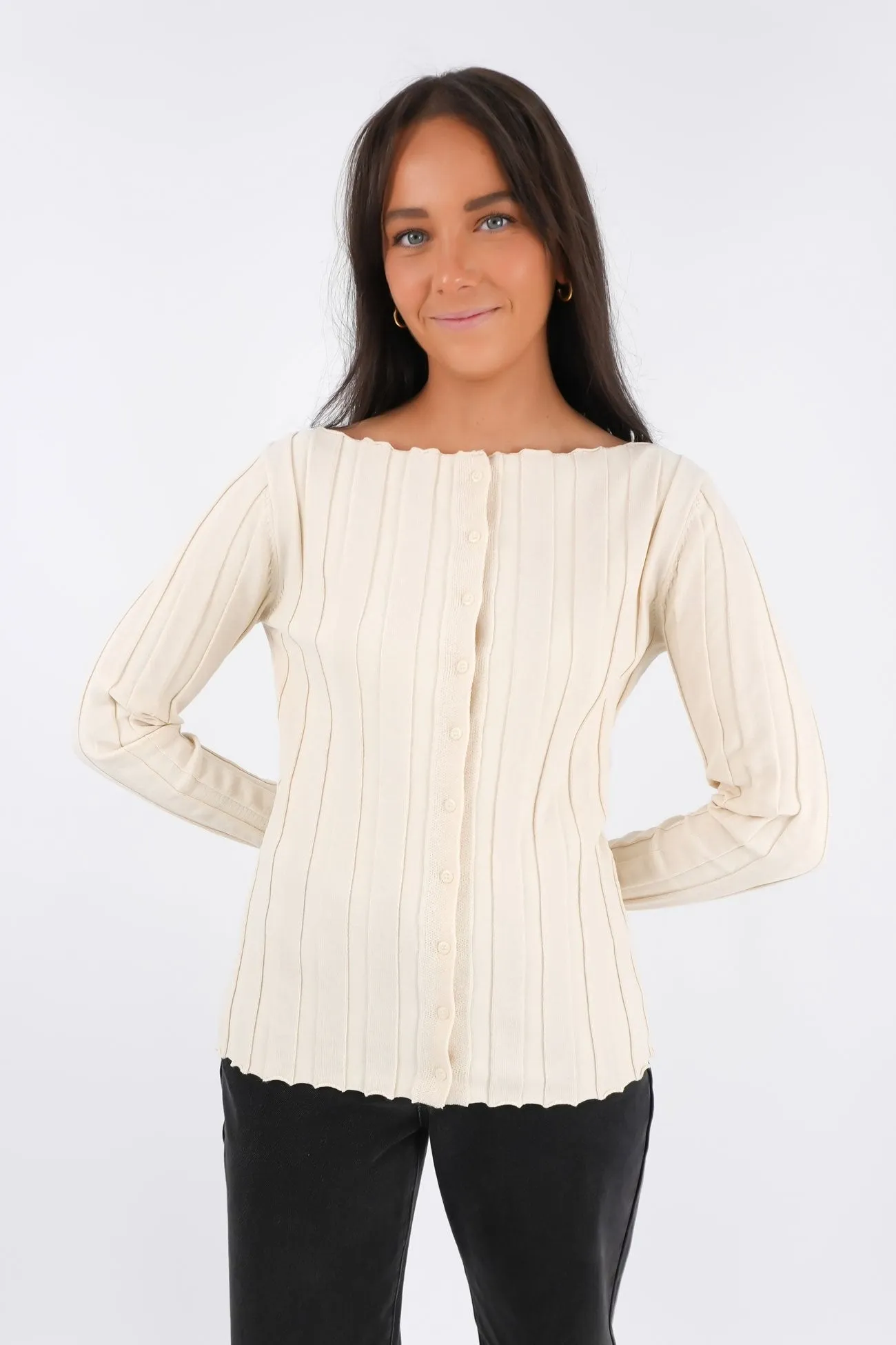 Ellen Long Sleeve Cream Pre Shrunk Cotton Blend Business Meeting