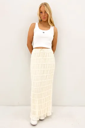 Eloisa Maxi Skirt Cream button detail Beach Day